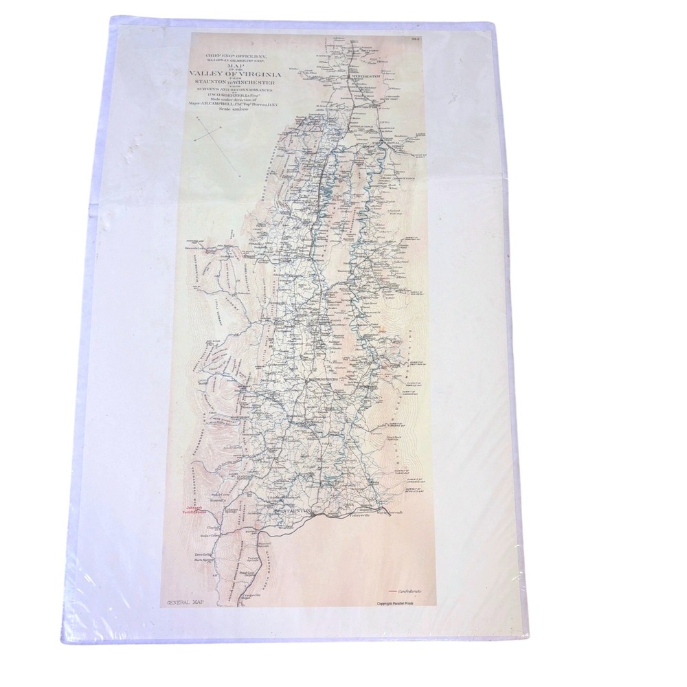 Civil War Map Print Valley of Virginia 1864 Shenandoah Valley Plate 94-2